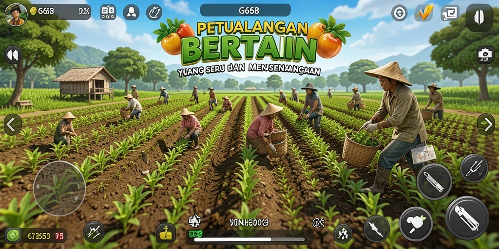 Tangkapan layar G668 menampilkan gameplay seru saat merawat tanaman di ladang.
