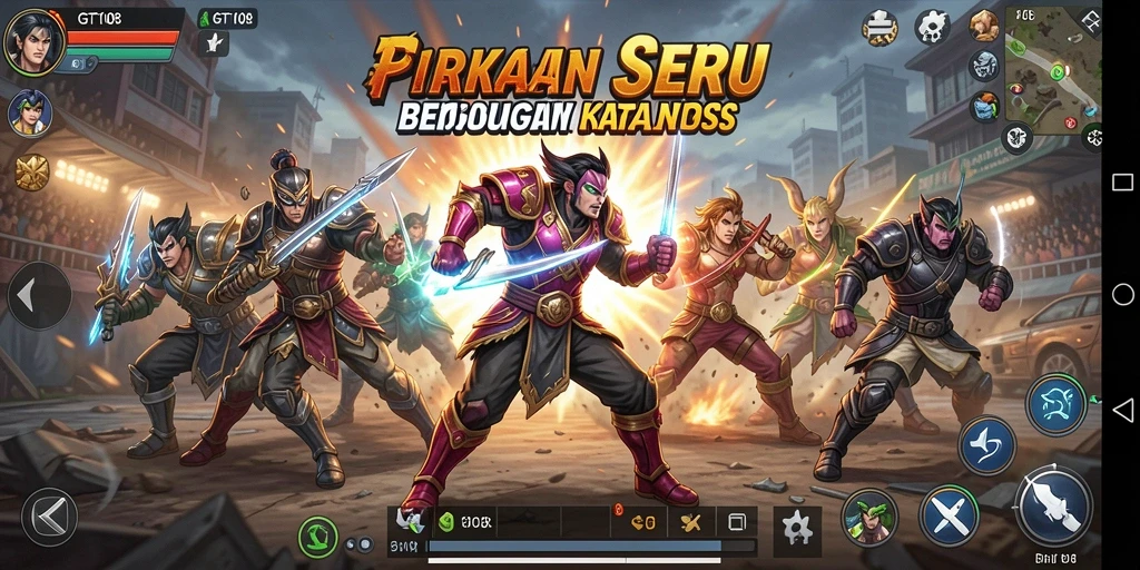 Tampilan pertarungan epik dalam gameplay GT108 dengan karakternya.