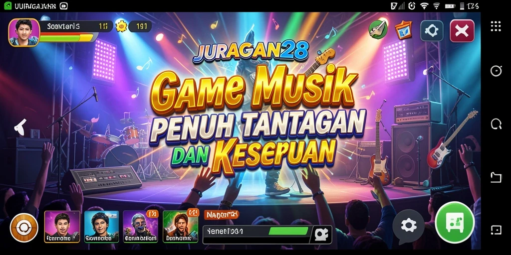 Screenshot JURAGAN28 menampilkan gameplay seru dengan irama musik.