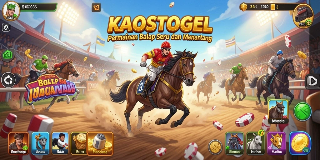 Tampilan seru dari gameplay balap KAOSTOGEL dengan berbagai kendaraan.
