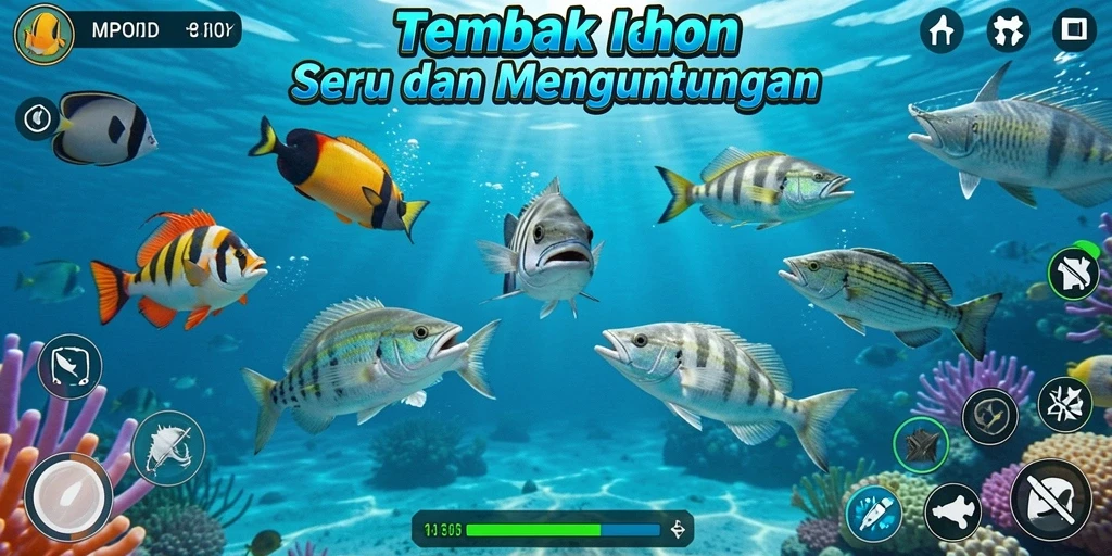 Tangkapan layar MPOID menampilkan aksi menembak ikan yang seru dan grafis indah.