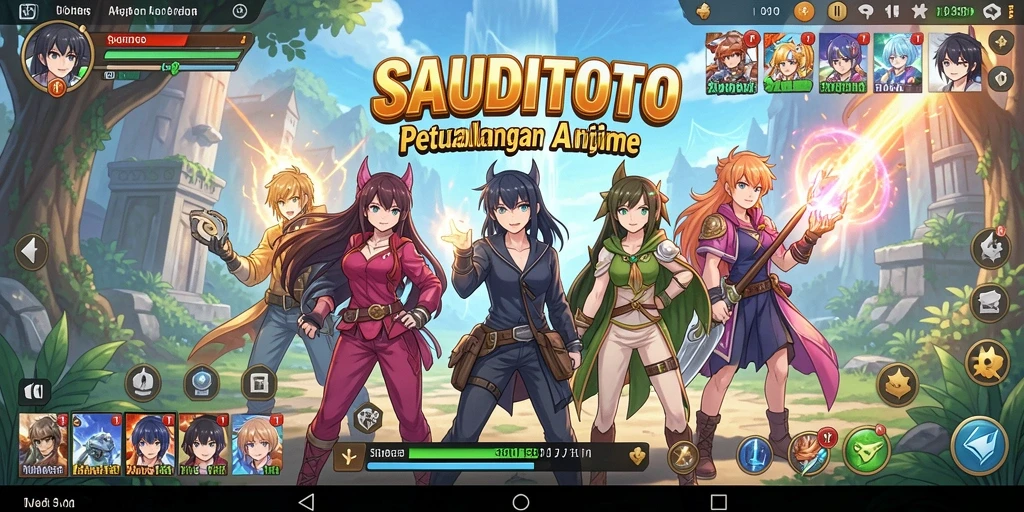 Tampilan gameplay SAUDITOTO yang penuh warna dan karakter menarik.