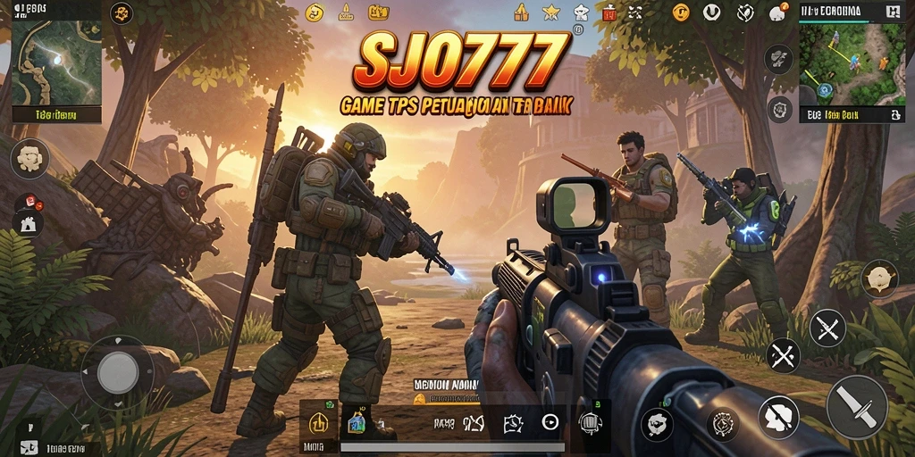 Screenshot gameplay SJO777 menampilkan pertarungan seru di arena TPS.