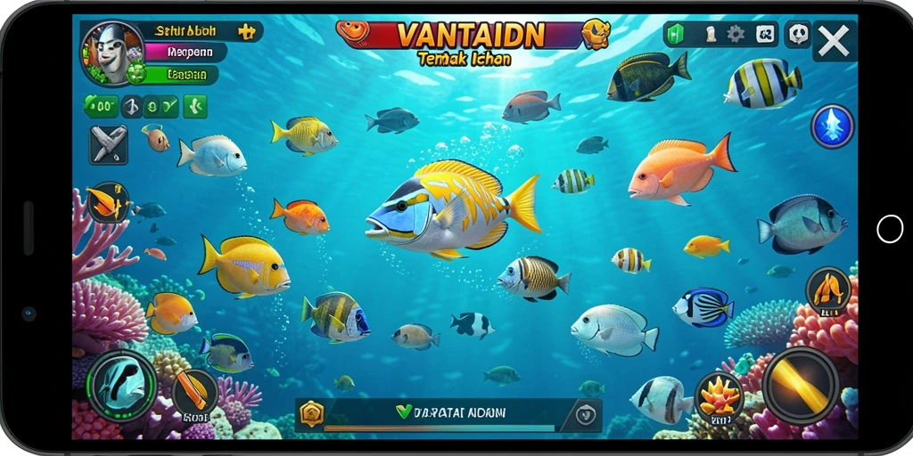 Tampilan seru gameplay di VANTAIDN saat menembak ikan.